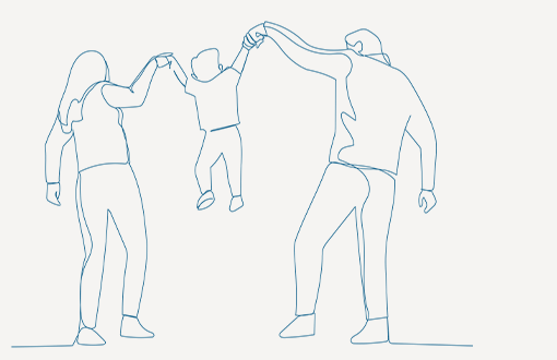 Illustration eines Paares mit Kleinkind beim Spaziergang &ndash; Symbol f&uuml;r Familientherapie