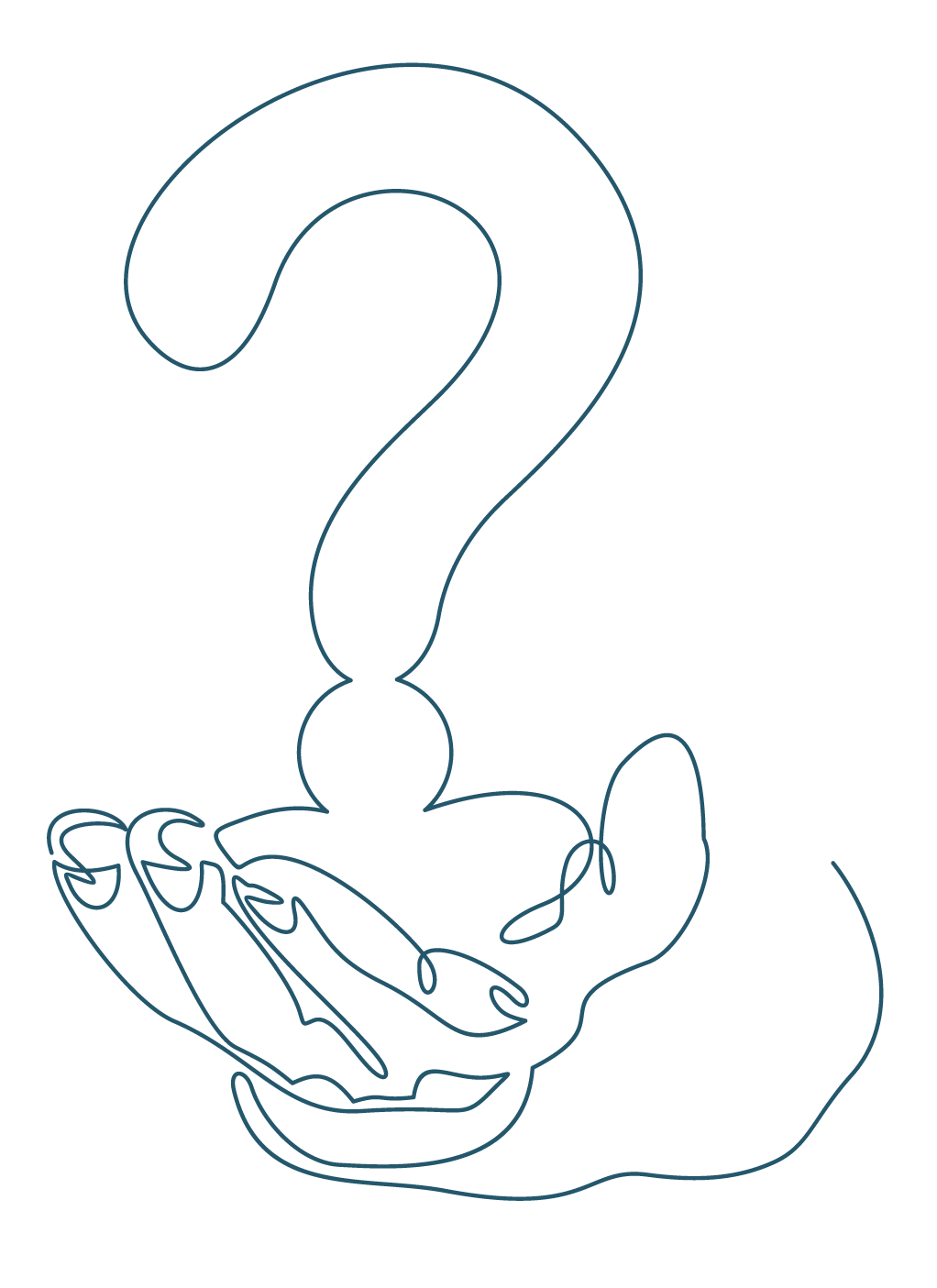 Illustration einer Hand, die ein Fragezeichen h&auml;lt, symbolisiert h&auml;ufige Fragen