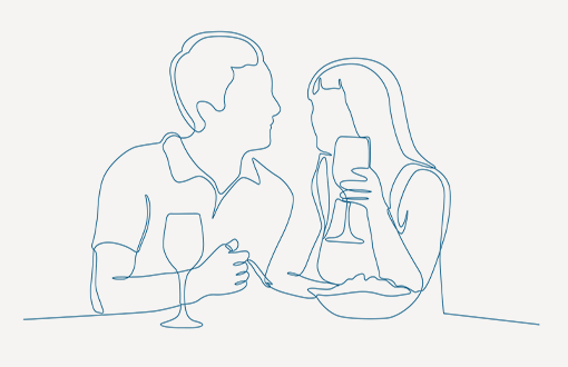 Illustration eines Paares beim romantischen Abendessen &ndash; Symbol f&uuml;r Paartherapie